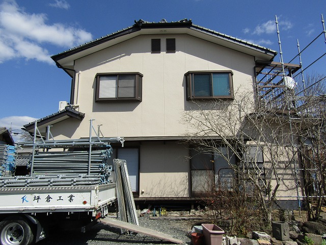 岡山市北区の現場足場撤去中