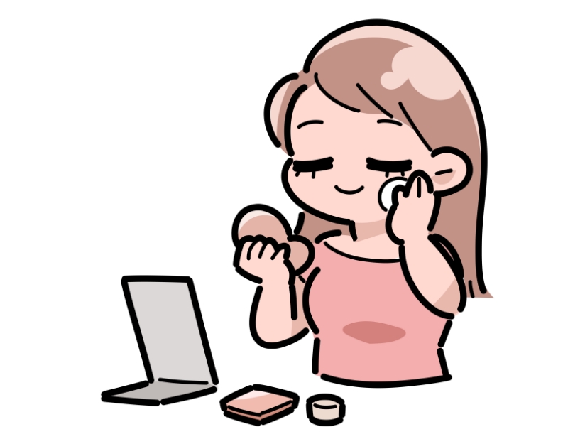 ファンデーションをしている女性のイラスト