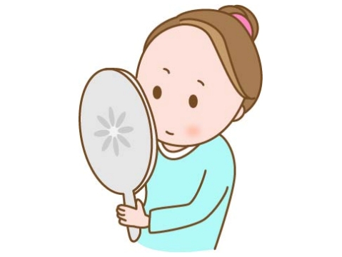 鏡で肌のチェックをしている女性のイラスト