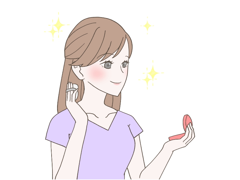 メイクの仕上げのパウダーファンデーションをしている女性のイラスト